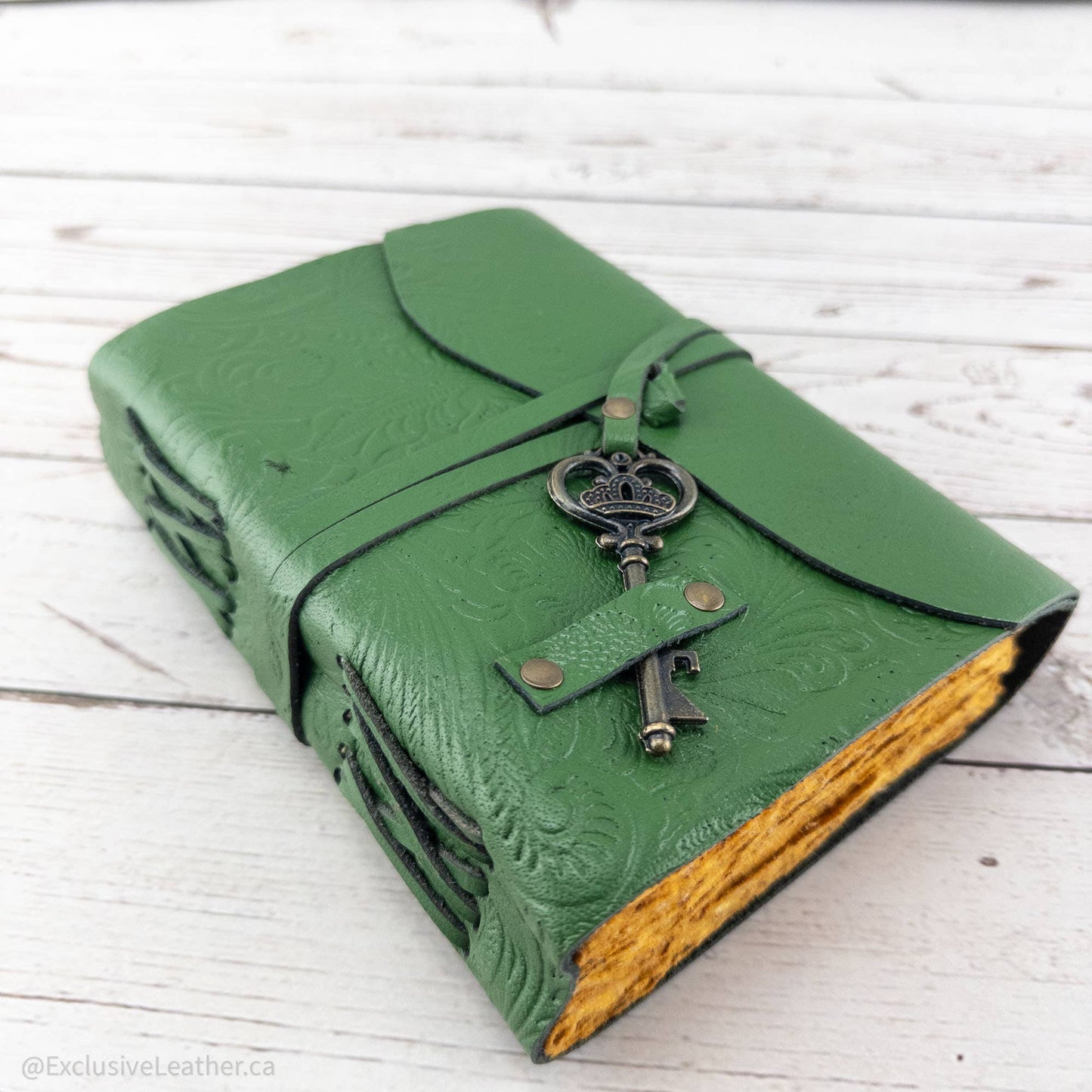 Exquisite leather journal - green leaves design