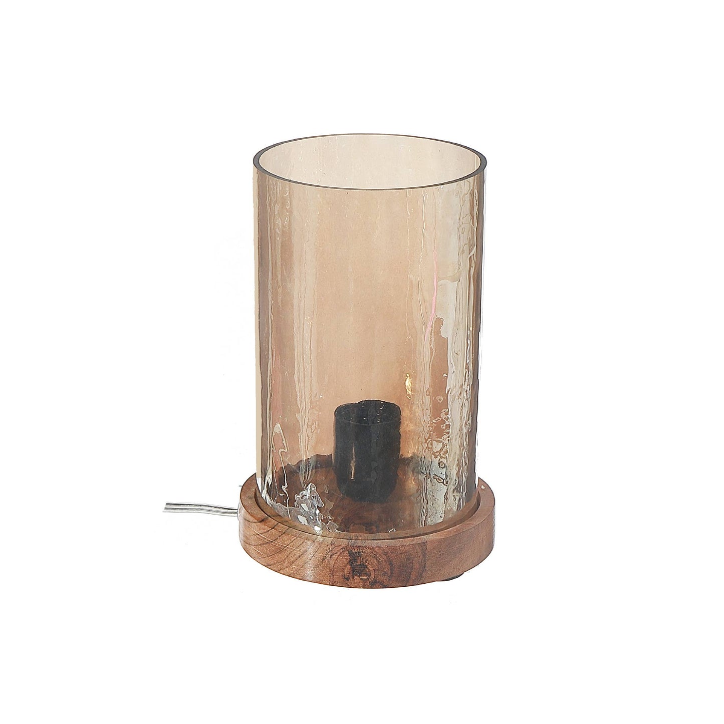 Smoke Luster Hammered Glass Uplight With Wood Base: Amber