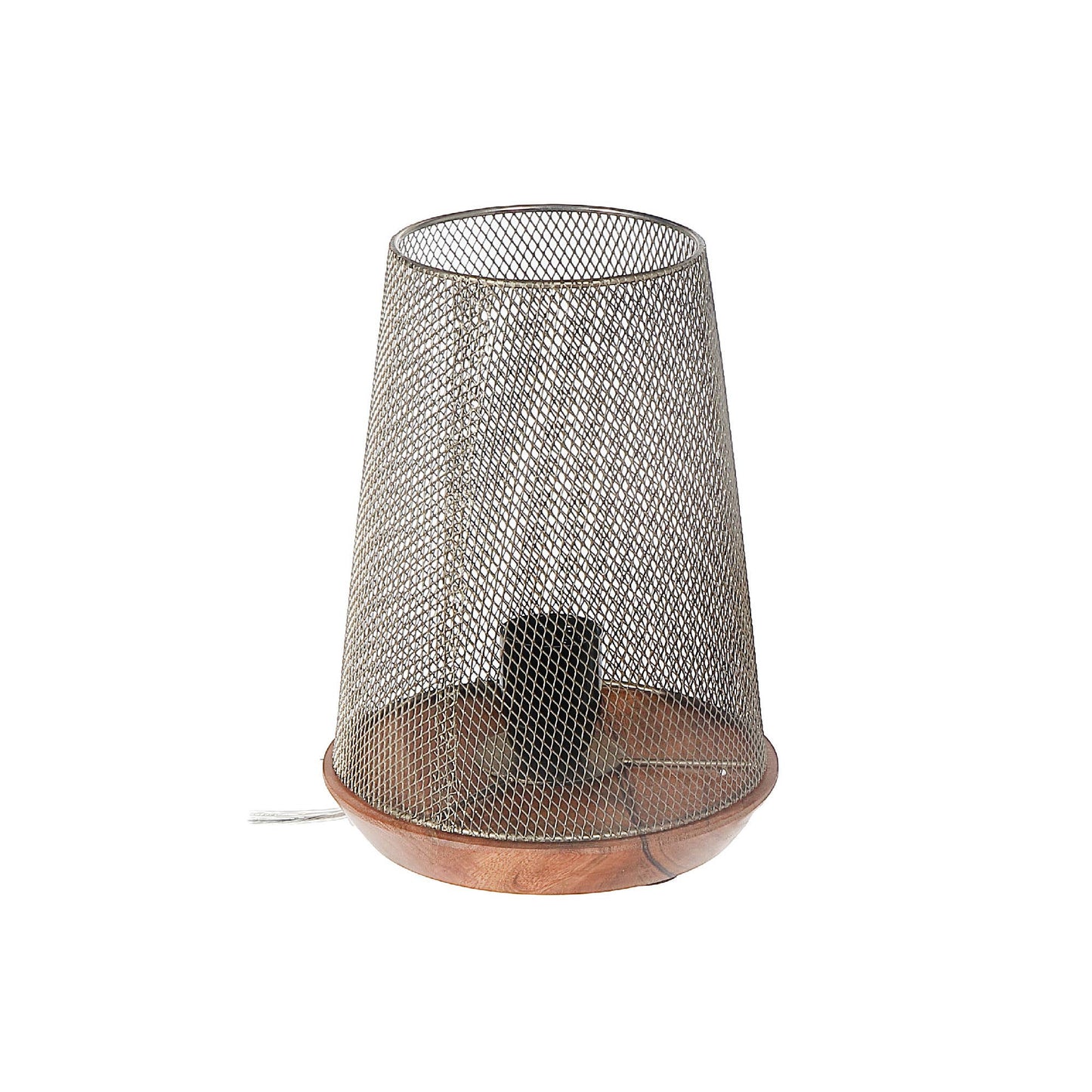 Iron Wire Uplight With Wood Base: Gold