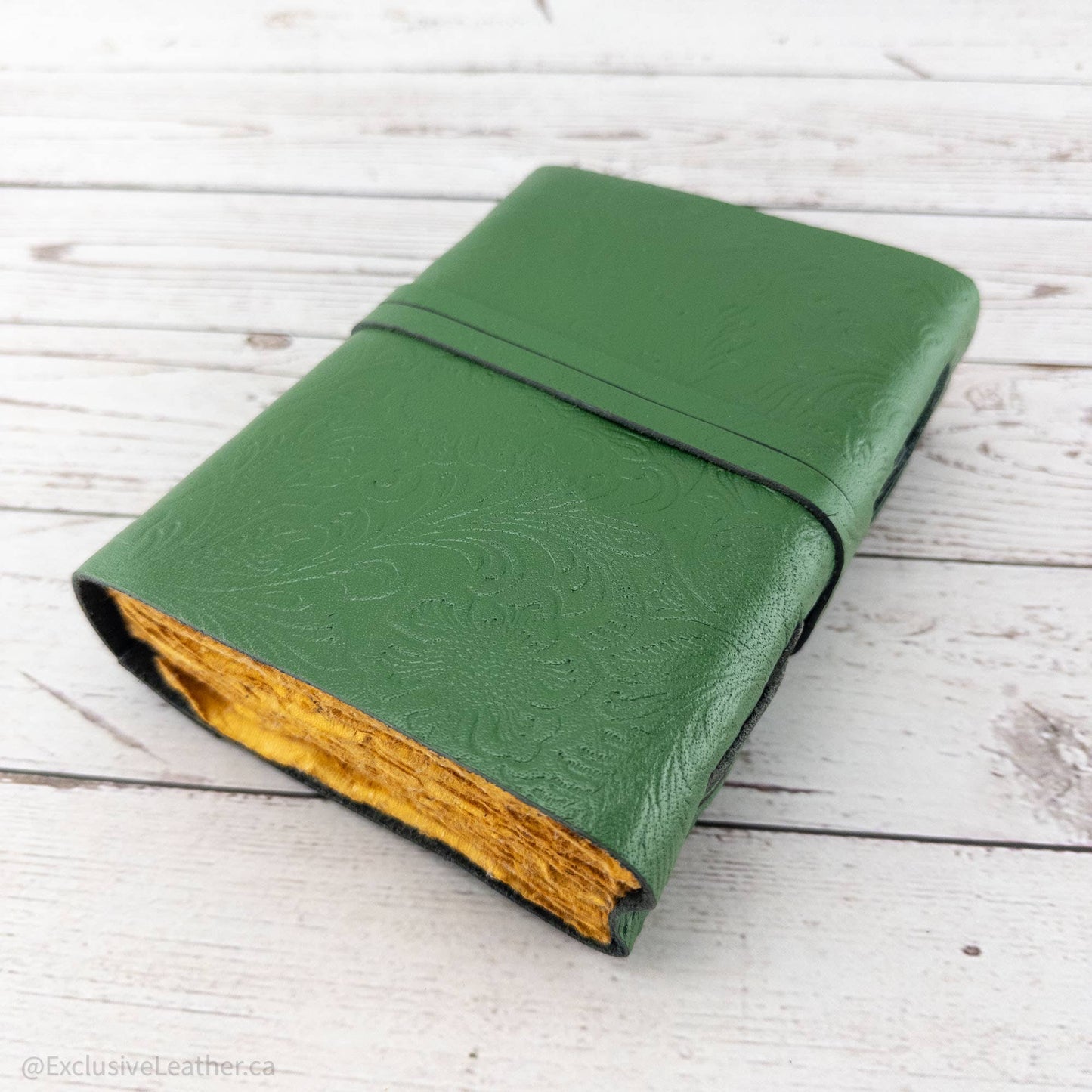 Exquisite leather journal - green leaves design