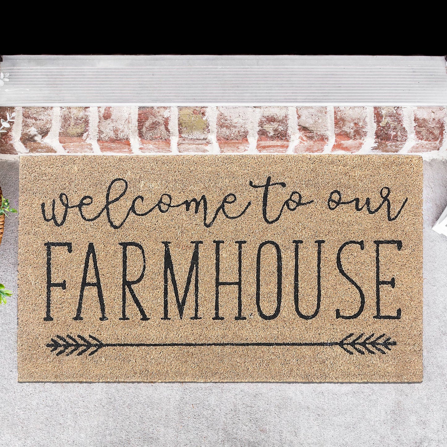 Coir Door Mat Welcome To Our Farmhouse: Black