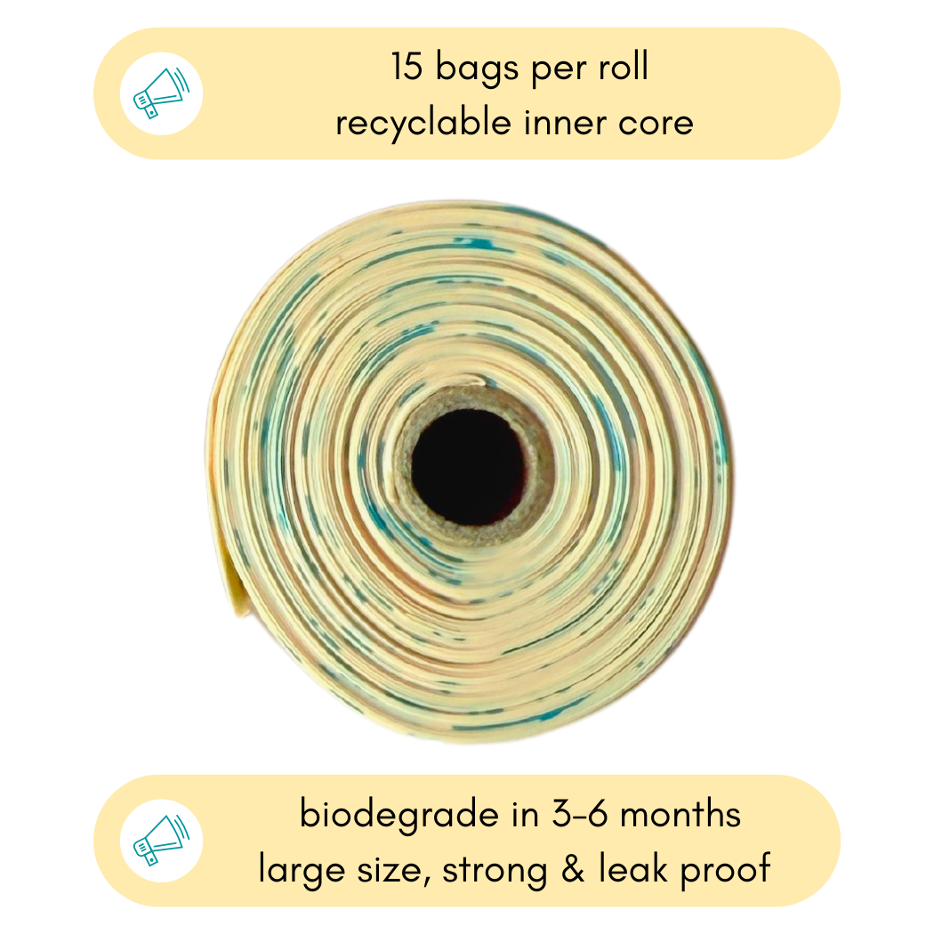 Compostable Cornstarch Poop Bags - 120 Bags (8 Roll Box)