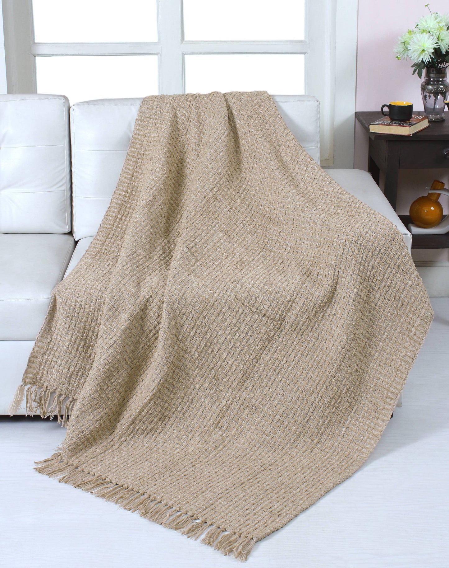 Fabstyles Chenille Basket Weave Throw Blanket, 50x60: Rust
