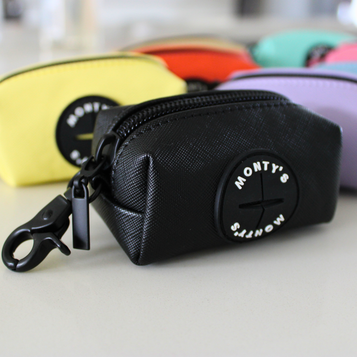 Vegan Leather Poop Bag Dispenser + 15 Bags - Black
