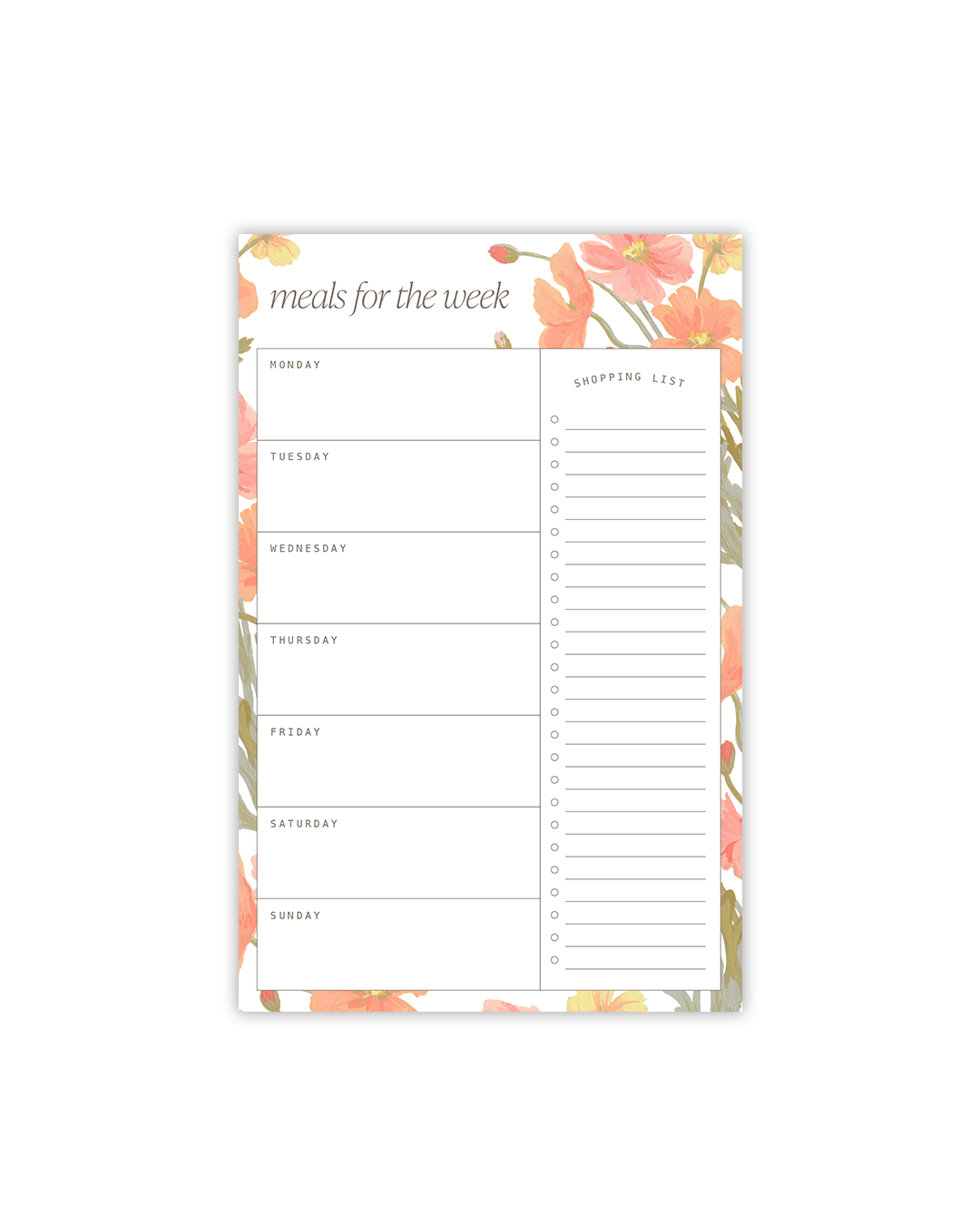 Poppies Magnetic Meal Planner Notepad