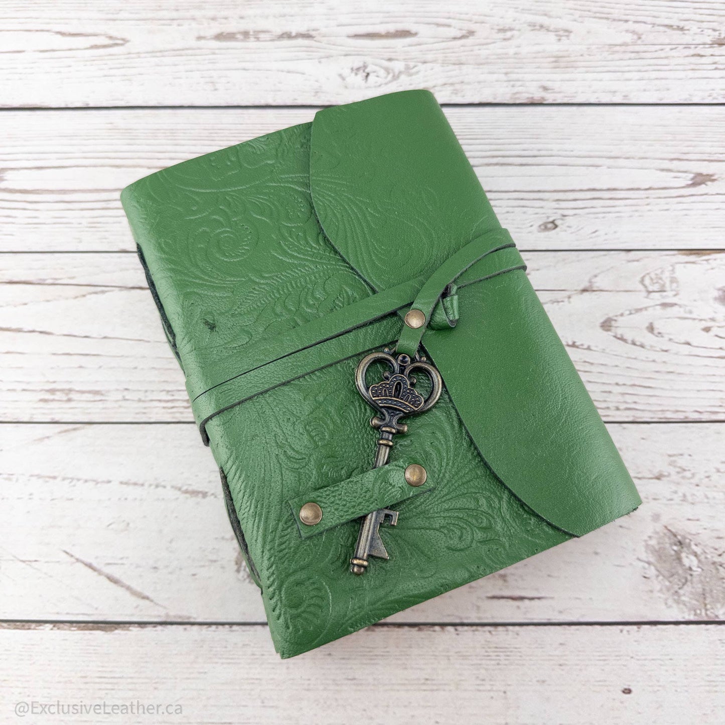 Exquisite leather journal - green leaves design
