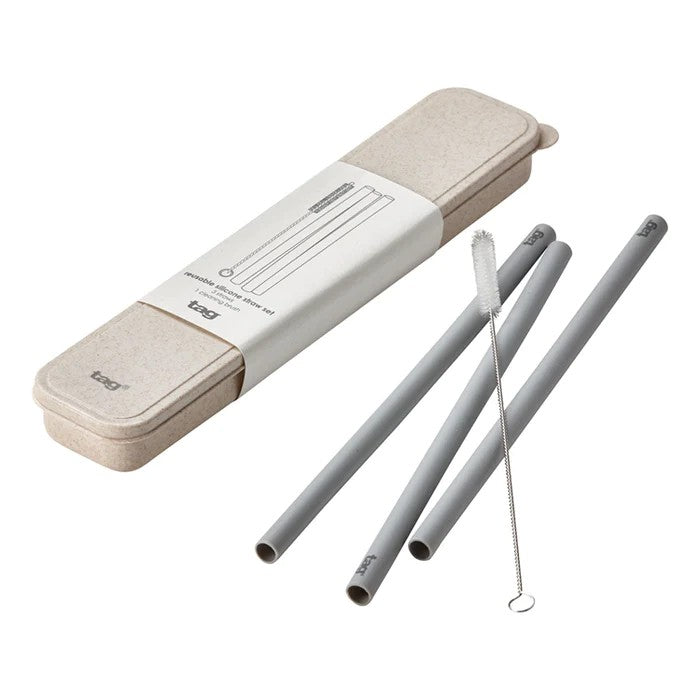 Reusable Silicone Straw Set - Grey