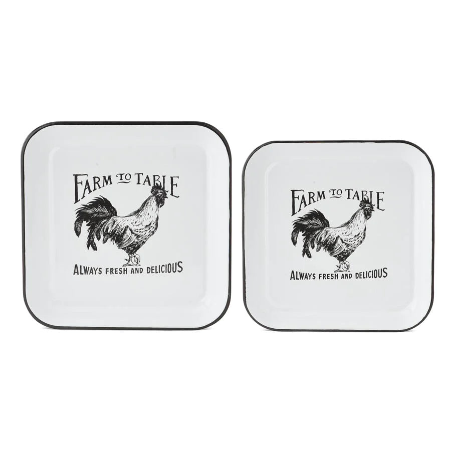 Enameled Square Rooster Plate