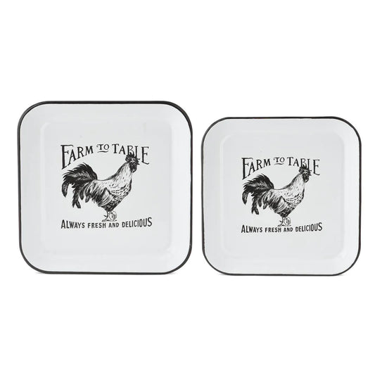 Enameled Square Rooster Plate