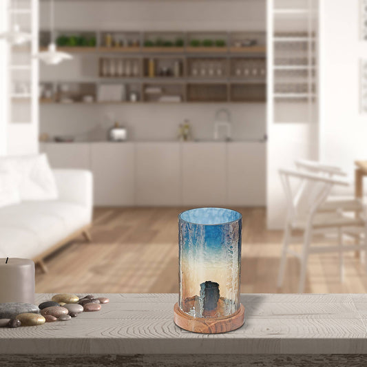 2 Tone Hammered Glass Uplight With Wood Base: Multi