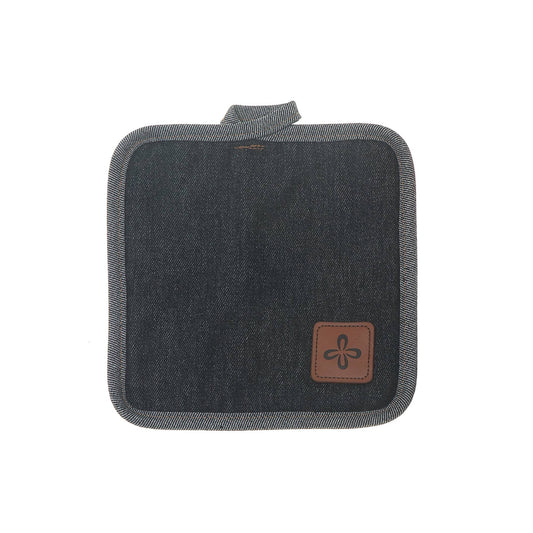 Black Denim Pot Holder With Leather Badge