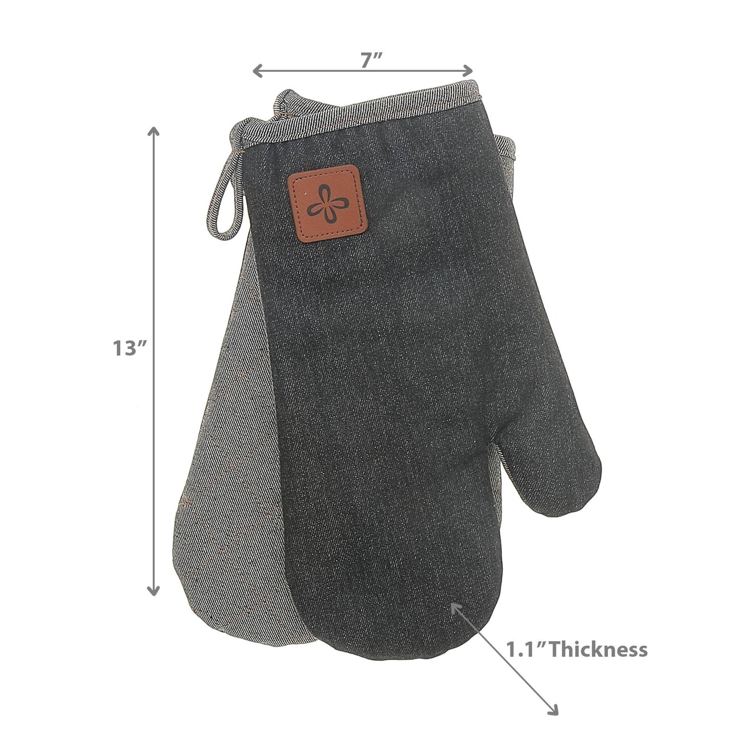 2 Pc Black Denim Oven Mitt With Leather Badge 13": Black
