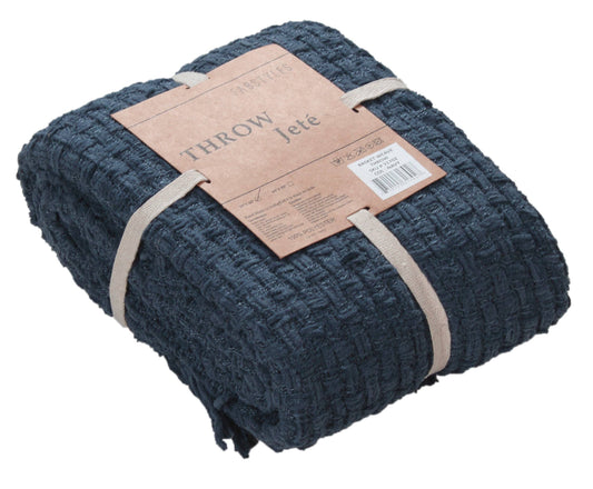 Fabstyles Chenille Basket Weave Throw Blanket, 50x60: Navy