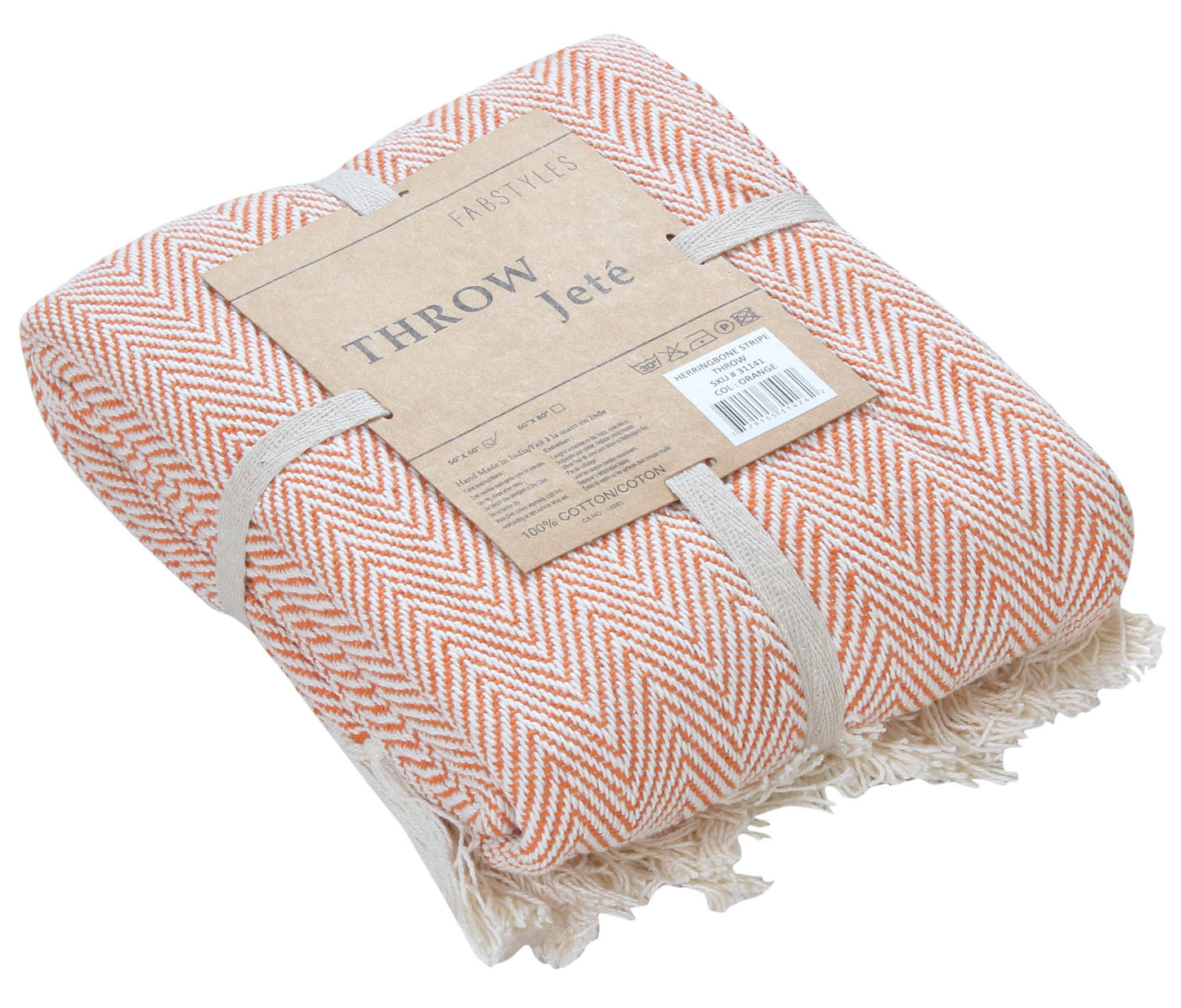 Fabstyles Herringbone Stripe Cotton Throw Blanket Fringes: Black / 50x60