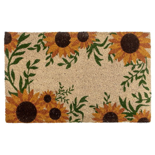 Coir Door Mat Sunflower Border: Floral