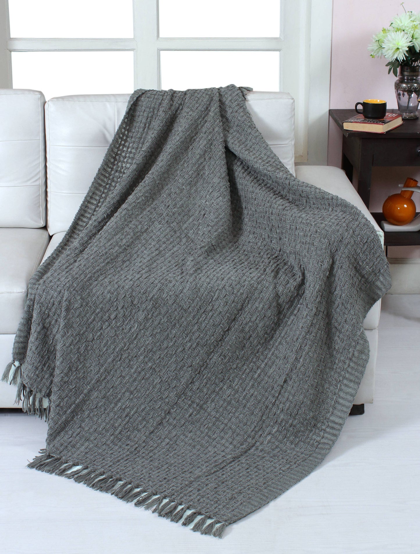 Fabstyles Chenille Basket Weave Throw Blanket, 50x60: Navy