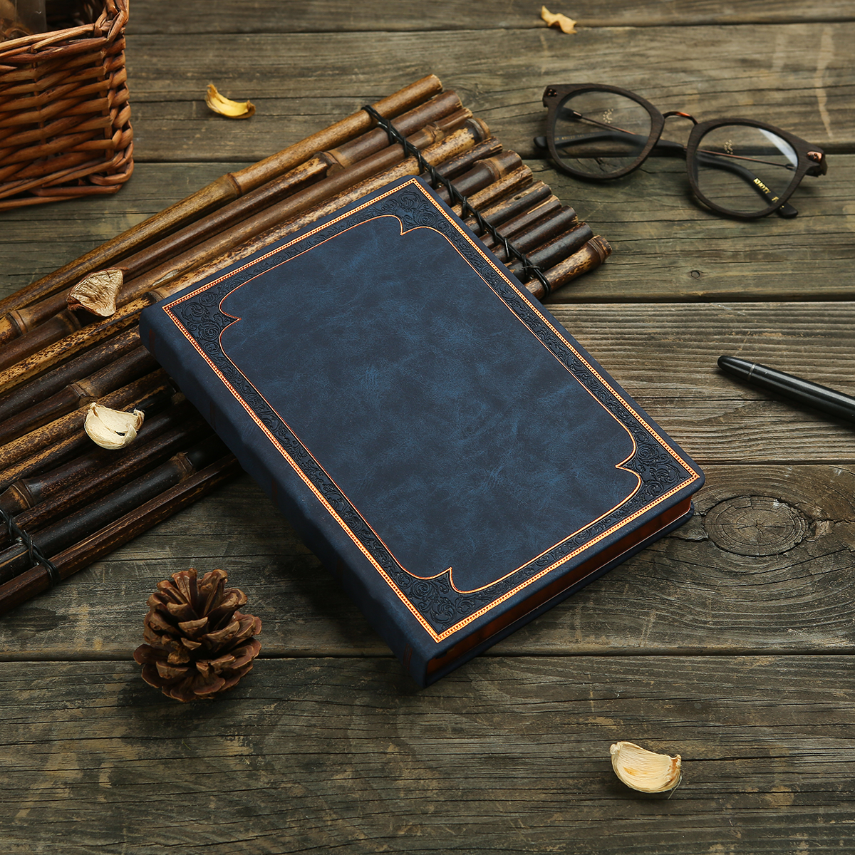 Victoria's Journals Vintage Style Diary Vegan Leather (Navy)