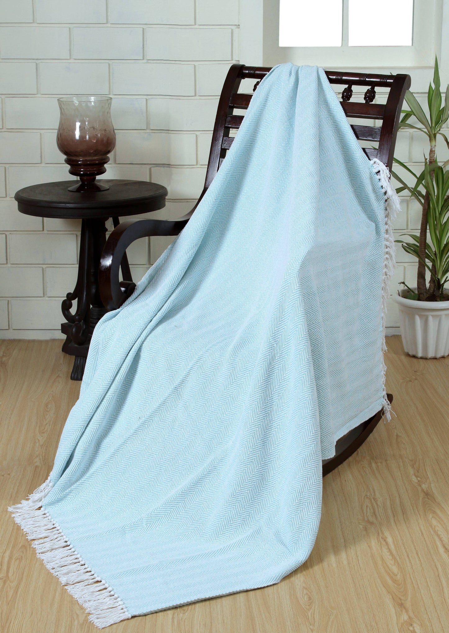 Fabstyles Herringbone Stripe Cotton Throw Blanket Fringes: Black / 50x60