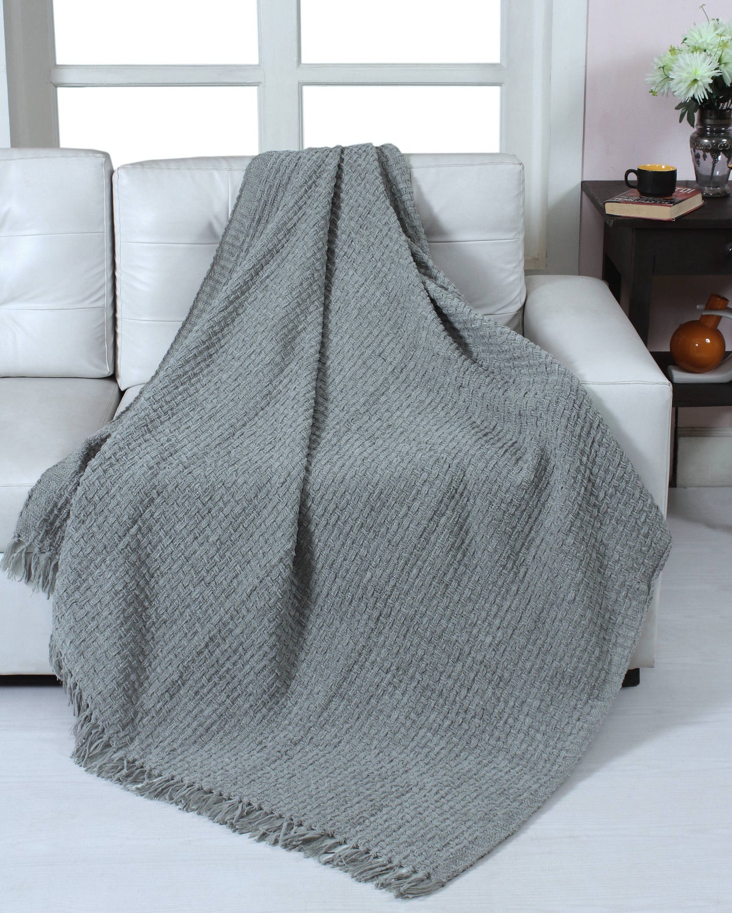 Fabstyles Chenille Basket Weave Throw Blanket, 50x60: Navy