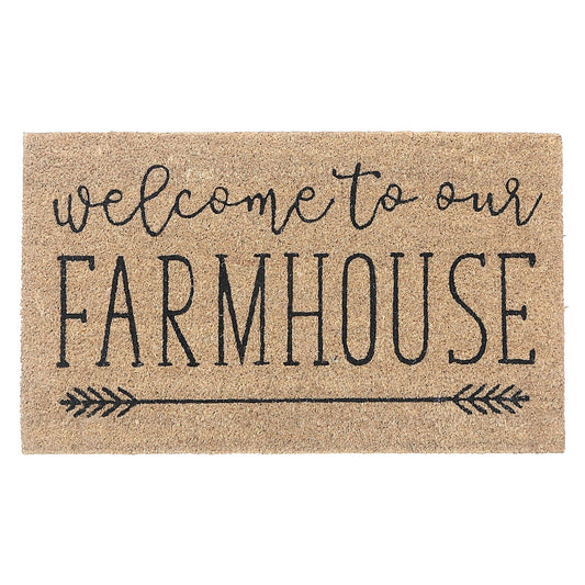 Coir Door Mat Welcome To Our Farmhouse: Black