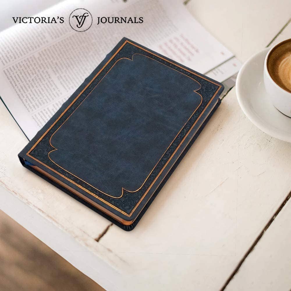 Victoria's Journals Vintage Style Diary Vegan Leather (Navy)