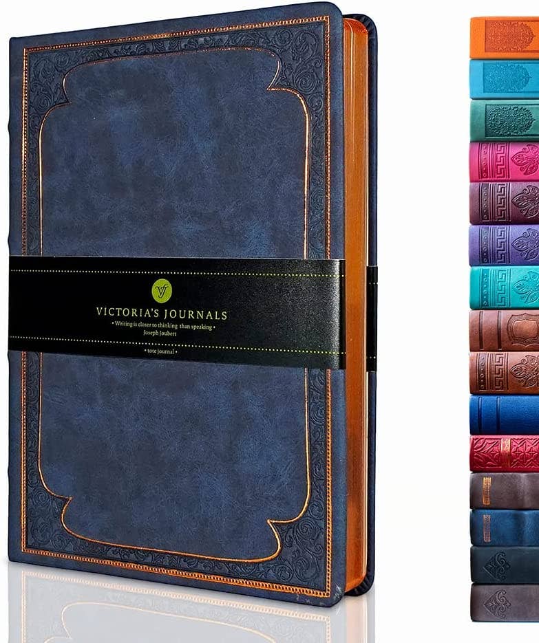 Victoria's Journals Vintage Style Diary Vegan Leather (Navy)
