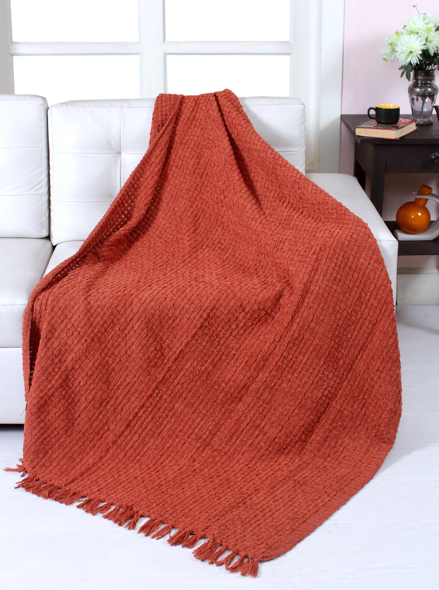 Fabstyles Chenille Basket Weave Throw Blanket, 50x60: Rust