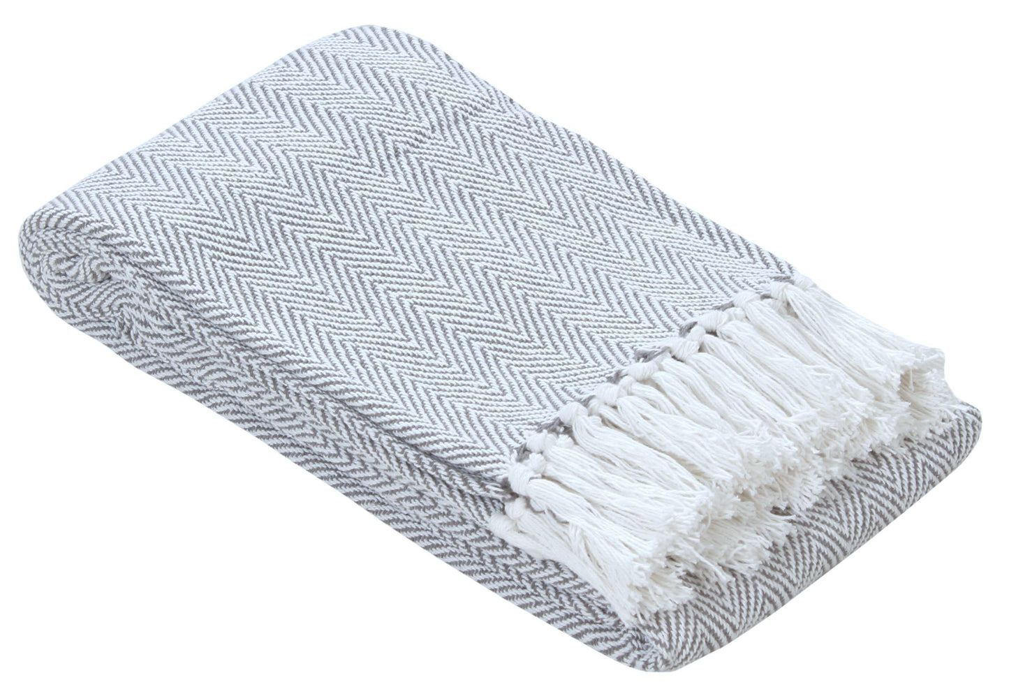 Fabstyles Herringbone Stripe Cotton Throw Blanket Fringes: Black / 50x60