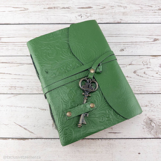 Exquisite leather journal - green leaves design