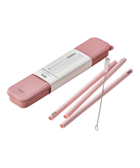 Reusable Silicone Straw Set - Pink