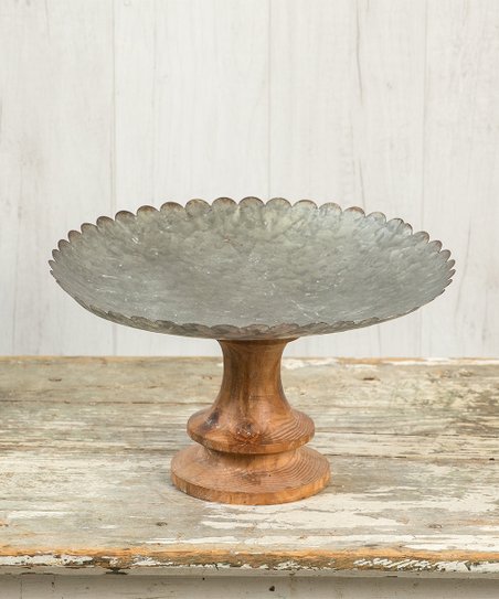 Scalloped Metal/Wood Cake Stand